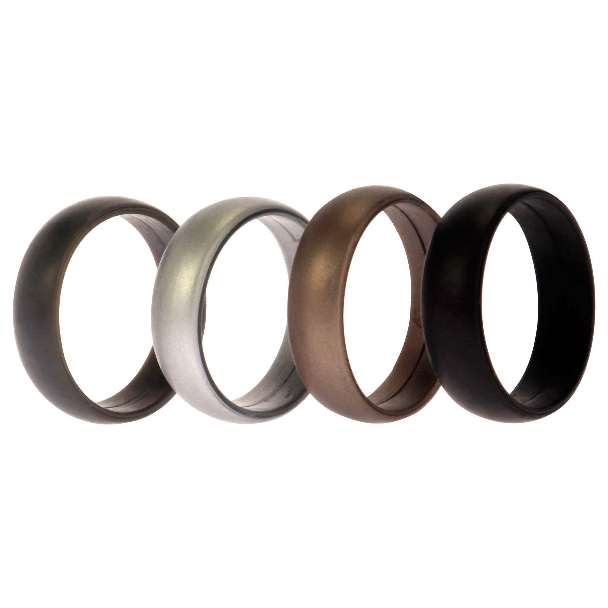 Silicone Wedding Ring Set - Metal-Silver by ROQ for Men - 4 x 16 mm Ring