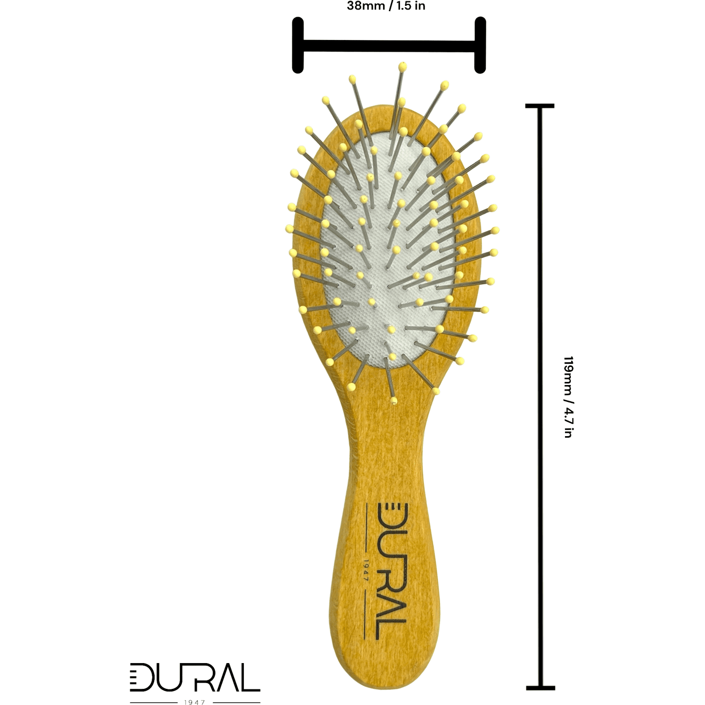 Dural Beech wood rubber cushion mini brush with steel pins and ball tips - assorted colors