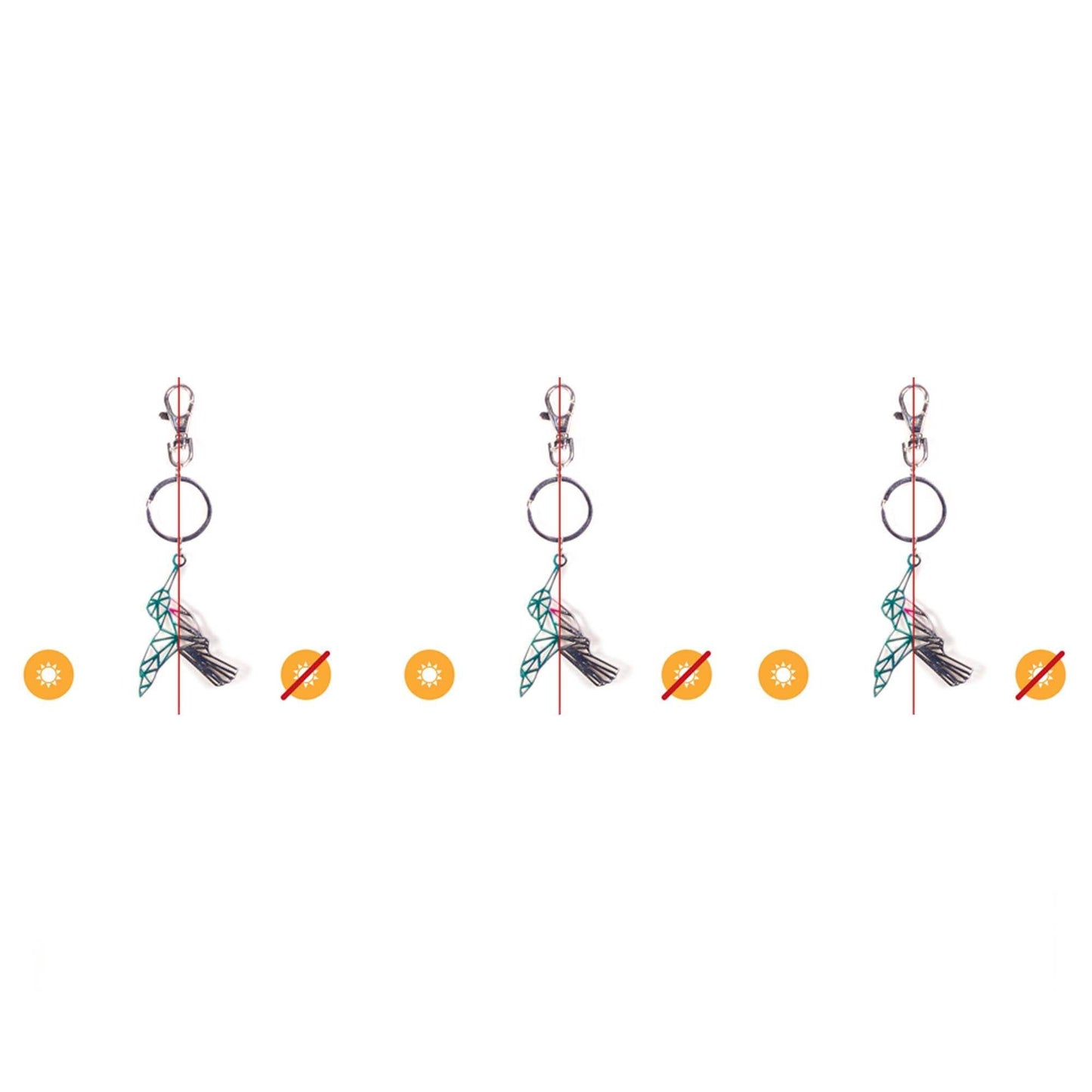 Color-Changing Key Chain Metal Hummingbird - Green by DelSol for Women - 1 Pc Keychain - Pack of 3