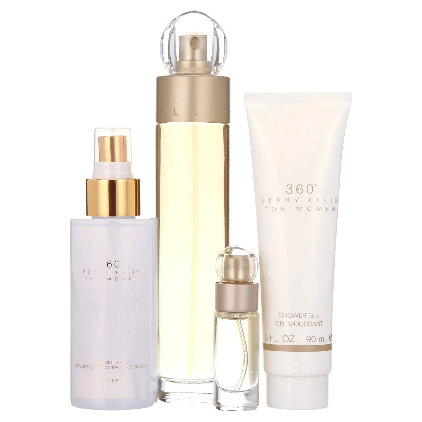 360 by Perry Ellis for Women - 4 Pc Gift Set 3.4oz EDT Spray, 4oz Body Mist Spray, 3oz Shower Gel, 0.25oz EDT Spray