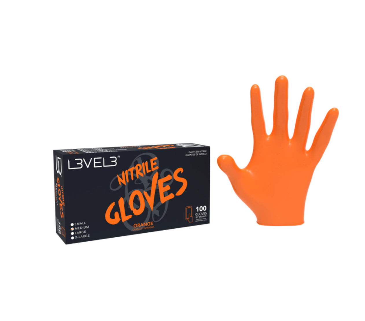 LV3 Nitrile Gloves 100ct Orange X-Large