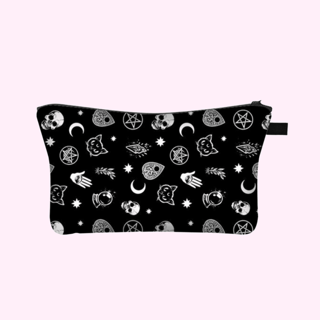 Skull Cat Moon Cosmetic Bag