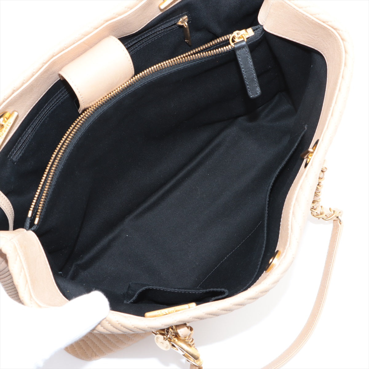 Chanel Chevron Leather Chain Tote Bag Beige