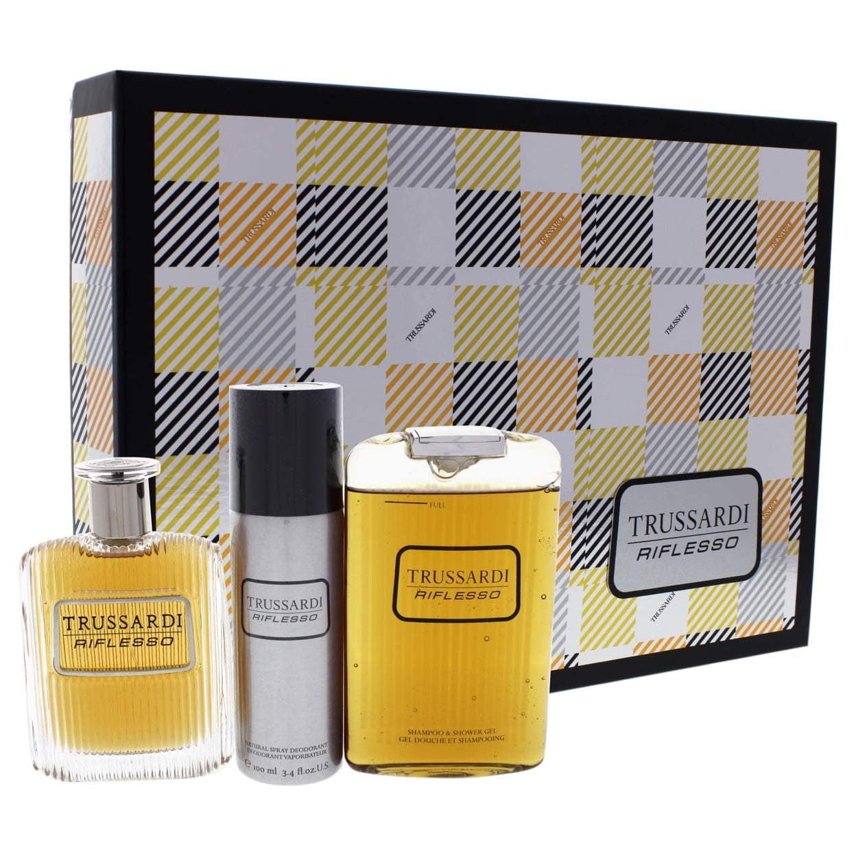 Trussardi Riflesso by Trussardi for Men - 3 Pc Gift Set 3.4oz EDT Spray, 6.8oz Shampoo and Shower Gel, 3.4oz Deodorant Spray