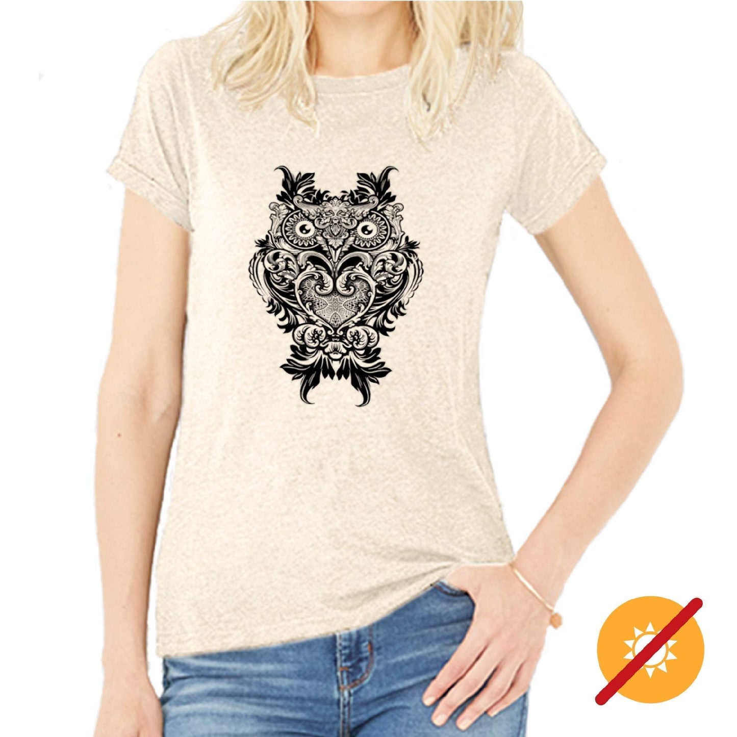 Women Crew Tee - Ornate Owl - Grey by DelSol for Women - 1 Pc T-Shirt (Medium)
