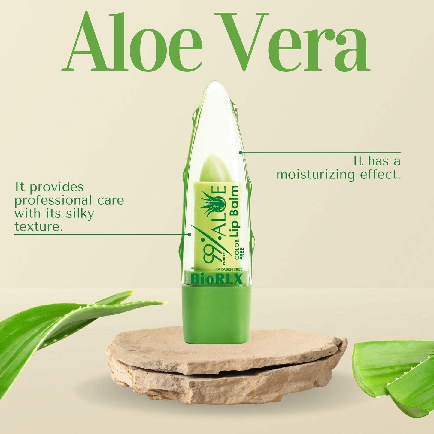 BioRLX 99% Purity Aloe Vera Color Free Lip Balm