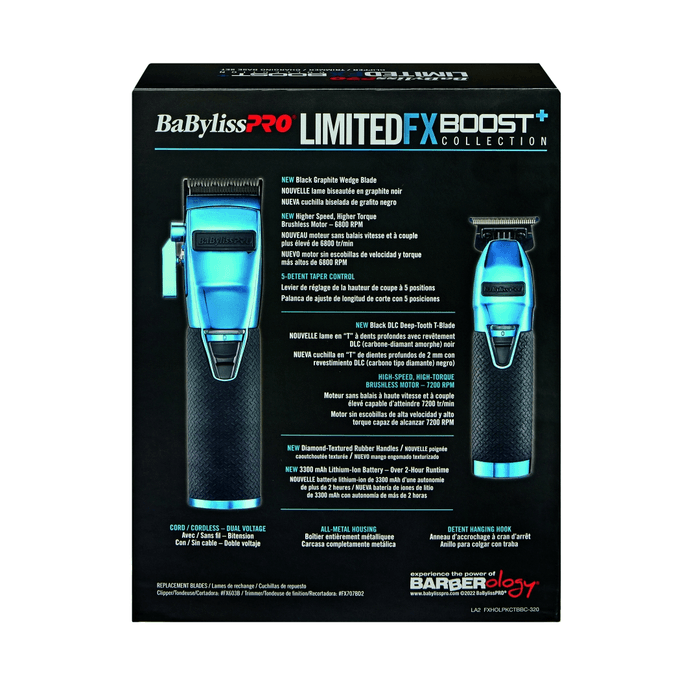 BaBylissPRO Boost FX Limited Edition Blue Clipper, Trimmer & Charging Bases