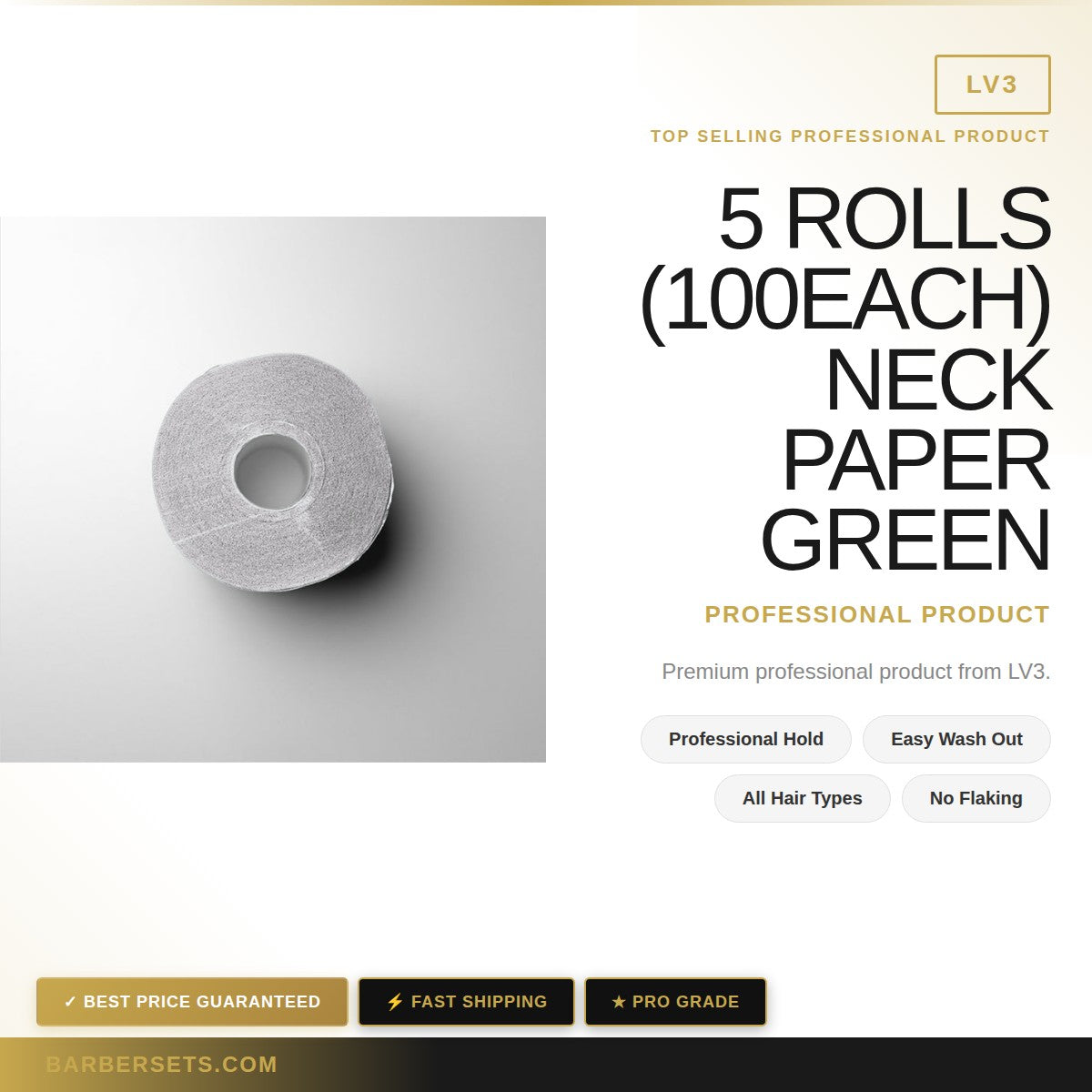 LV3 5 ROLLS (100EACH) NECK PAPER GREEN
