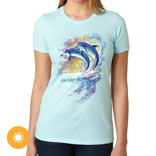Girls Crew Tee - Watercolor Dolphins - Ice Blue by DelSol for Women - 1 Pc T-Shirt (YS)