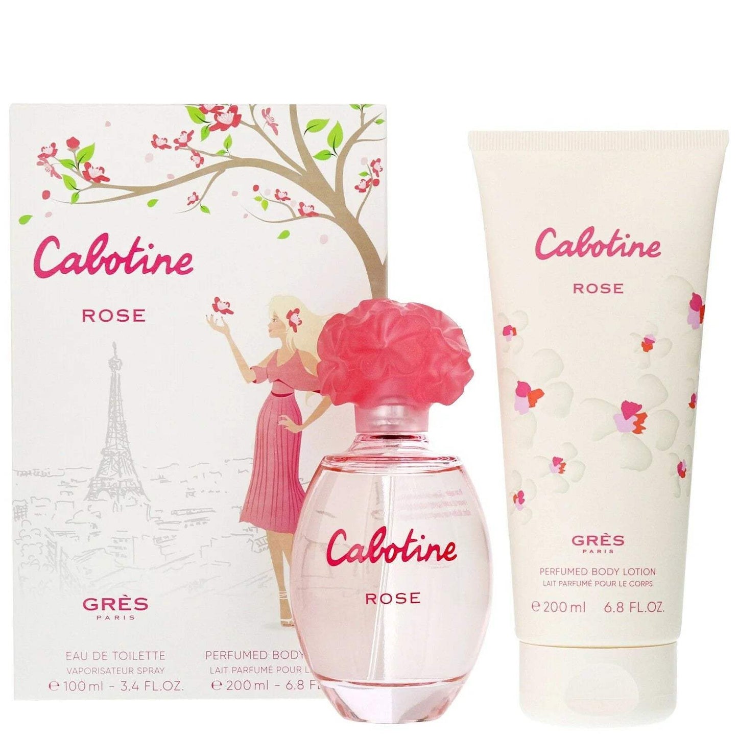 Cabotine Rose by Parfums Gres for Women - 2 Pc Gift Set 3.4oz EDT Spray, 6.76oz Perfumed Body Lotion