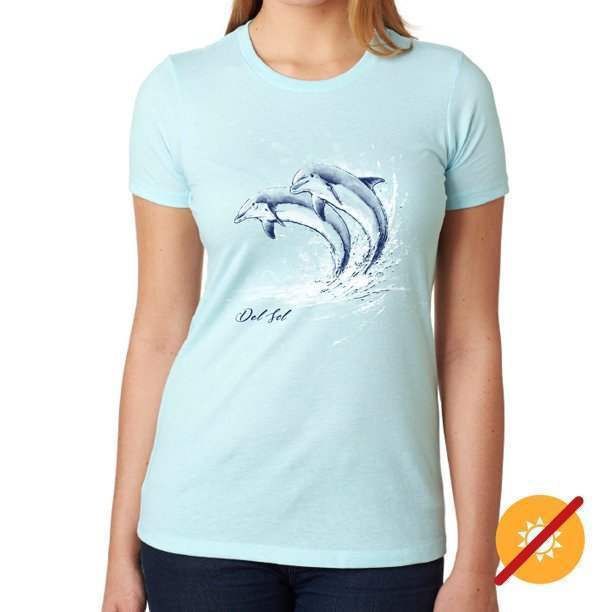 Junior Crew Tee - Watercolor Dolphins-Ice Blue by DelSol for Women - 1 Pc T-Shirt (Small)