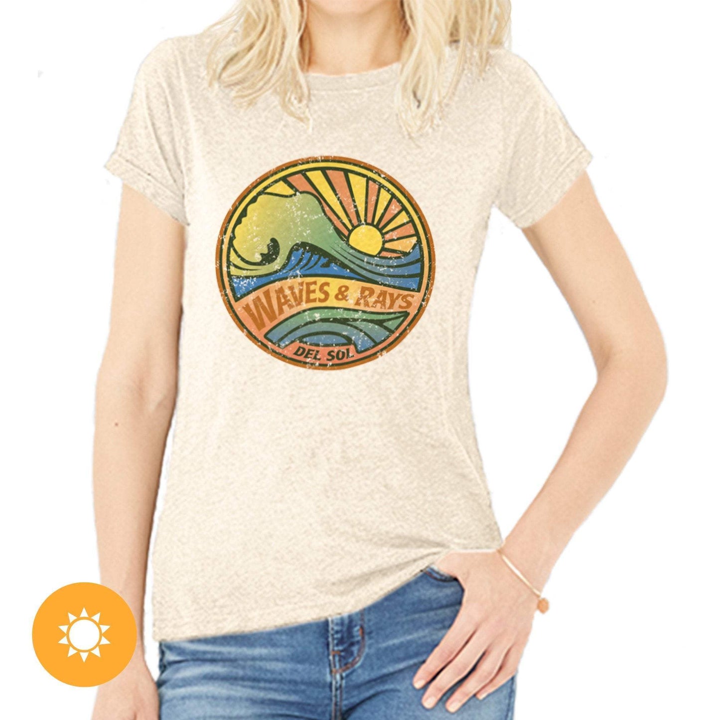 Women Crew Tee - Waves and Rays - Beige by DelSol for Women - 1Pc T-Shirt (Large)