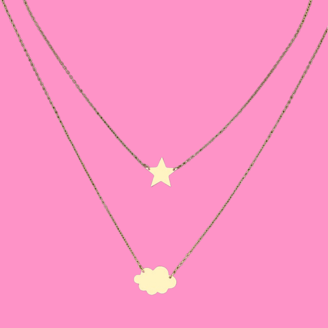 Star, Cloud Necklace - Gold