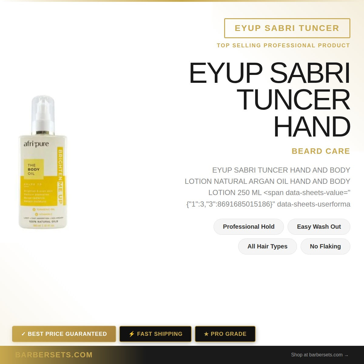 EYUP SABRI TUNCER  HAND AND BODY LOTION NATURAL ARGAN OIL HAND AND BODY LOTION  250 ML  NATURAL ARGAN OIL HAND AND BODY LOTION  250 ML