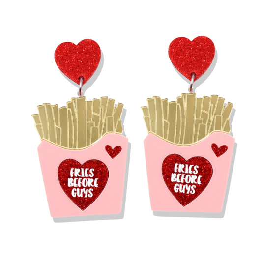 Fries Before Guys - Red Glitter Earrings