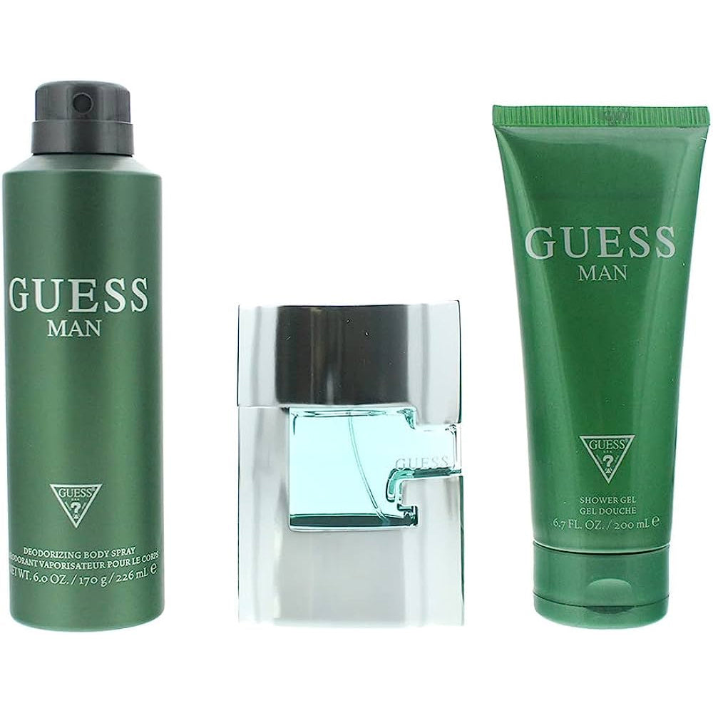 Guess Man by Guess for Men - 3 Pc Gift Set 2.5oz EDT Spray, 6oz Deodorizing Body Spray, 6.7oz Shower Gel