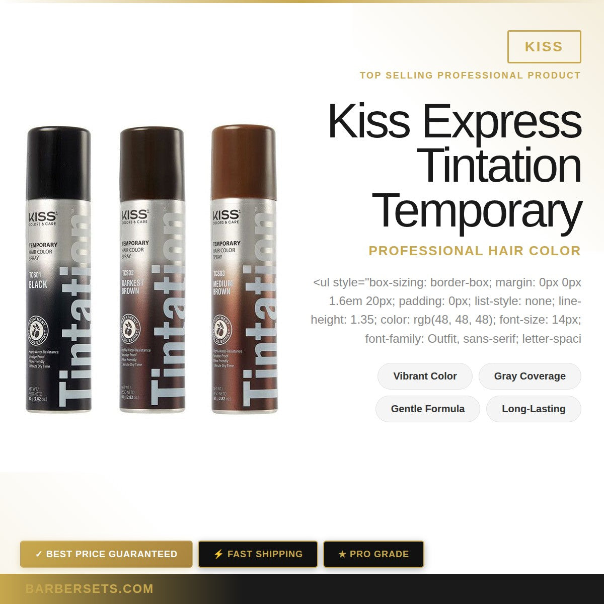 Kiss Express Tintation Temporary Hair Color Spray - Darkest Brown - 2.82 oz