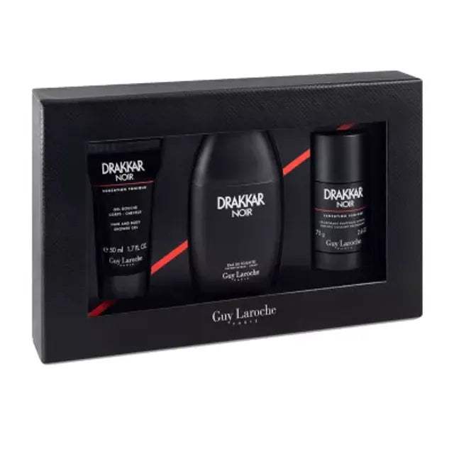 Drakkar Noir by Guy Laroche for Men - 3 Pc Gift Set 3.4oz EDT Spray, 2.6oz Deodorant Stick, 1.7oz Shower Gel