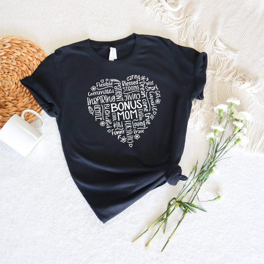 Bonus Mom Heart shirt 100% Cotton T-shirt High Quality