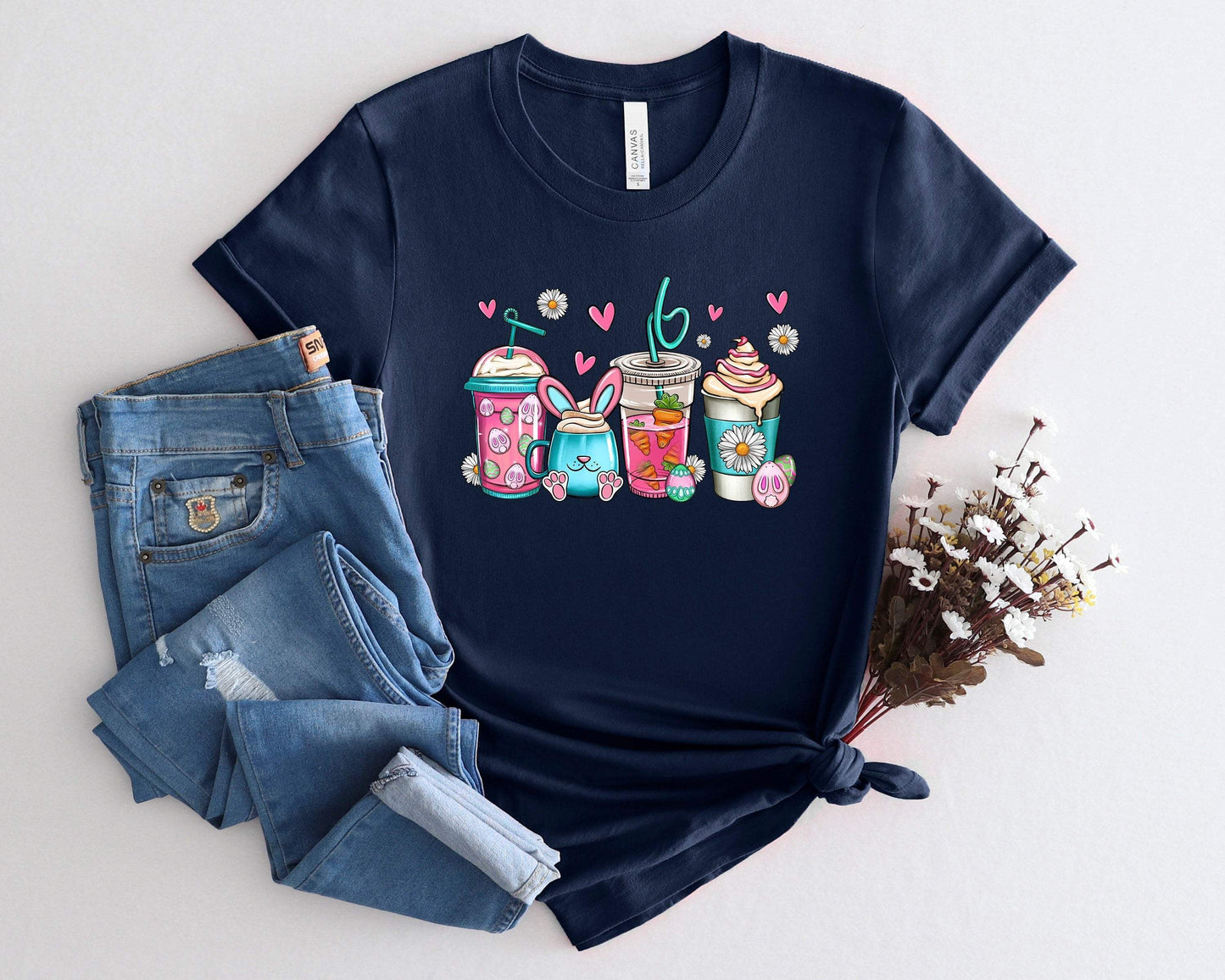 Bunny Coffee Cups shirt 100% Cotton T-shirt High Quality