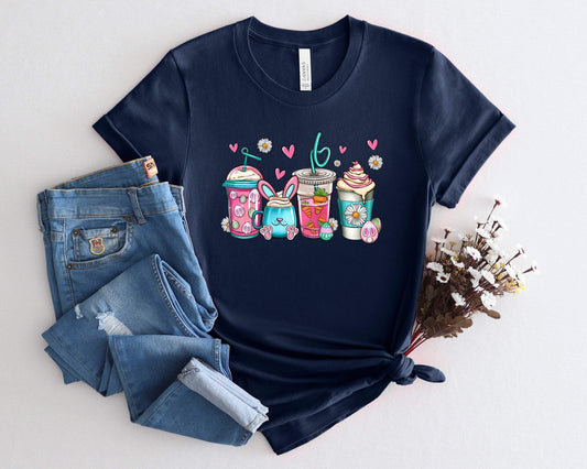 Bunny Coffee Cups shirt 100% Cotton T-shirt High Quality