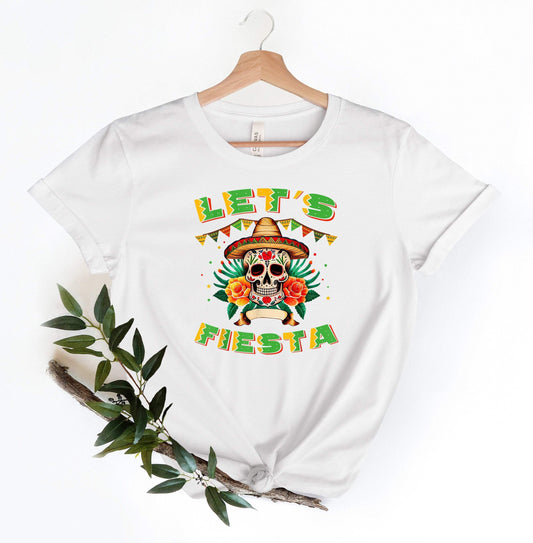 Let's Fiesta Skull shirt 100% Cotton T-shirt High Quality