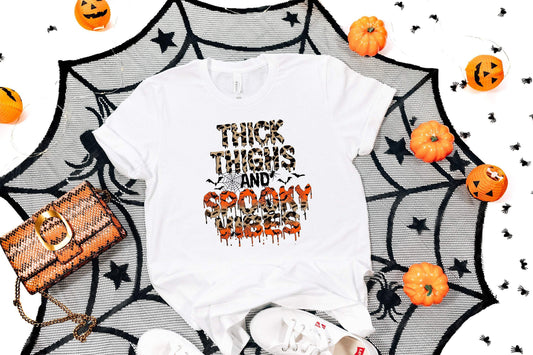 Thick Thighs And Spooky Vibes shirt 100% Cotton T-shirt High Quality