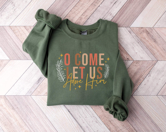 Let Us Adore Him Sweater, Nativity Xmas shirt 100% Cotton T-shirt High Quality