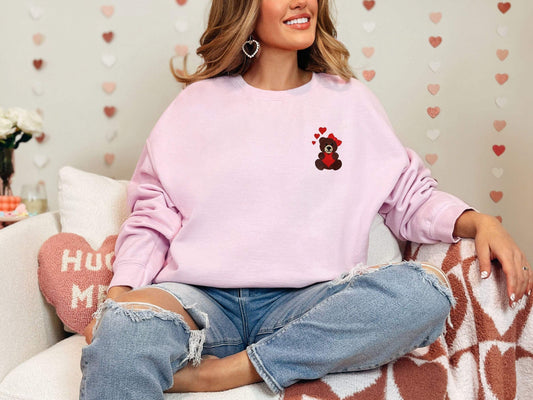 Love Teddy Bear Embroidered 100% Cotton T-shirt High Quality