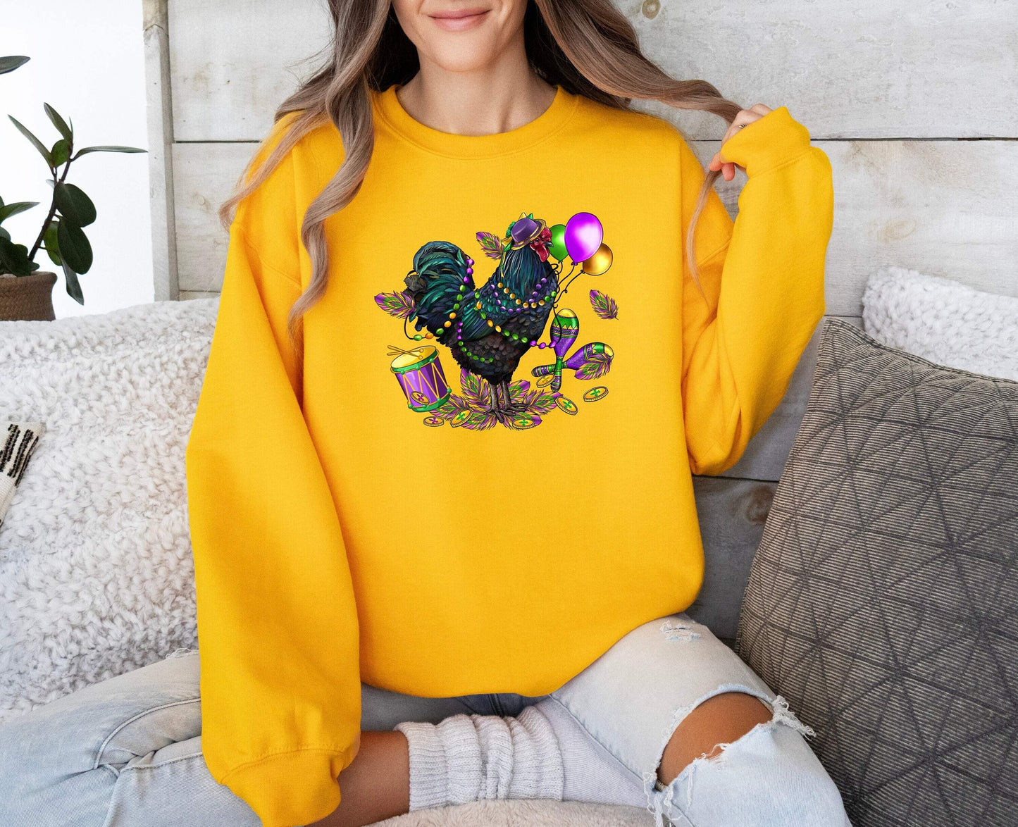 Mardi Gras Chicken 100% Cotton T-shirt High Quality