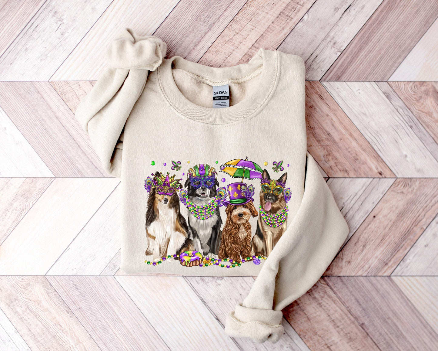 Mardi Gras Dog 100% Cotton T-shirt High Quality