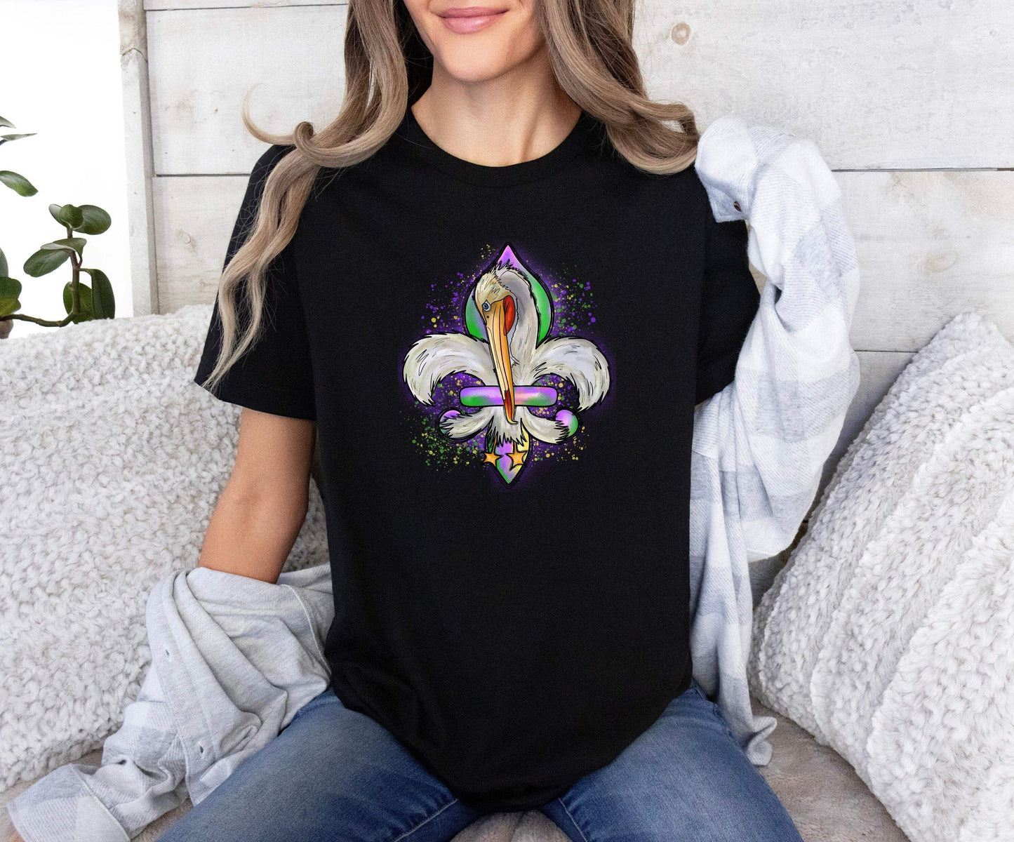 Mardi Gras Pelican 100% Cotton T-shirt High Quality