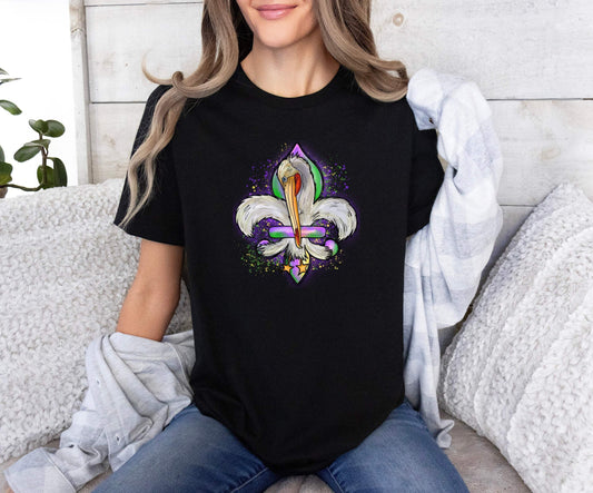 Mardi Gras Pelican 100% Cotton T-shirt High Quality