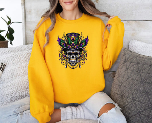 Mardi Gras Skeleton 100% Cotton T-shirt High Quality