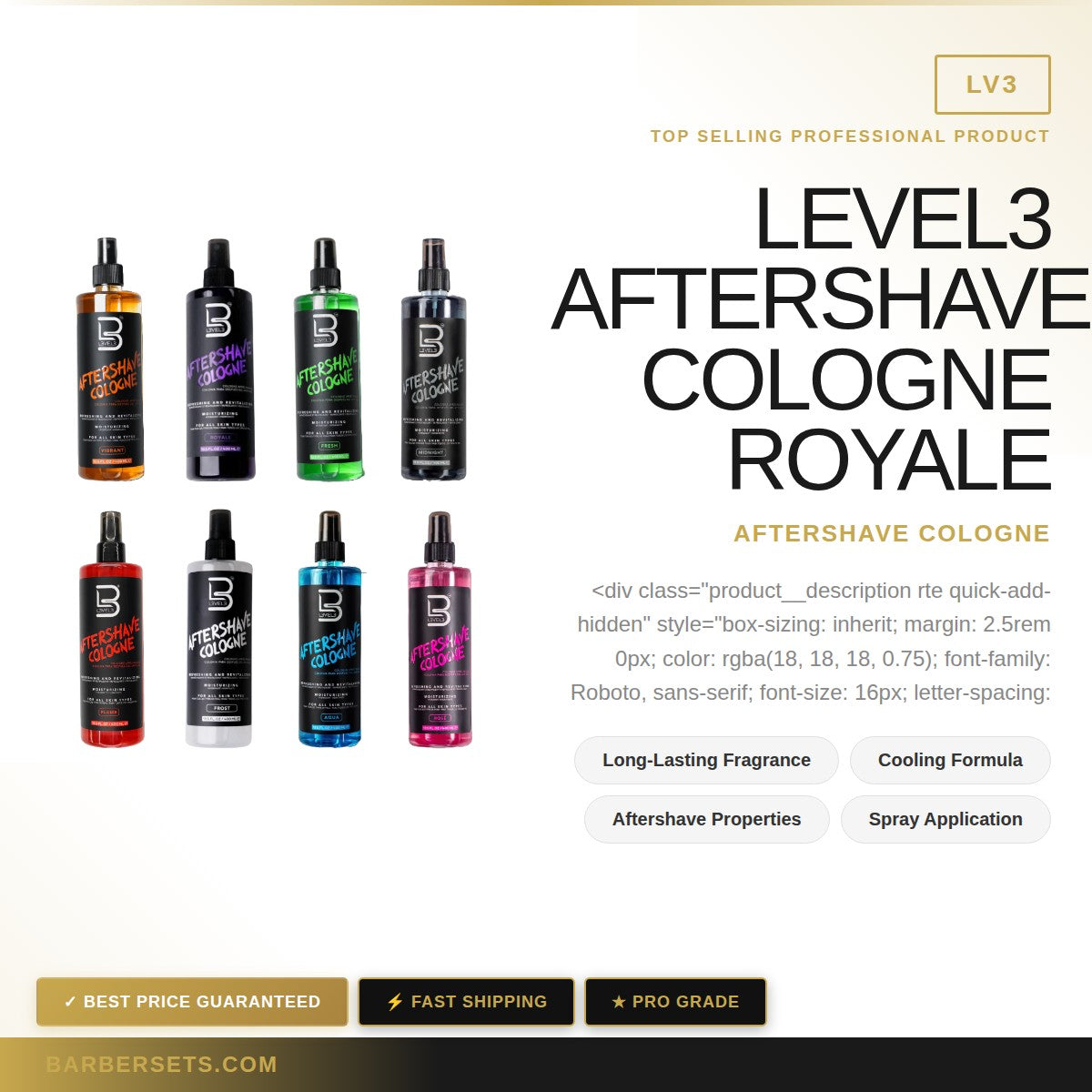 LV3 LEVEL3 AFTERSHAVE COLOGNE ROYALE 400ML