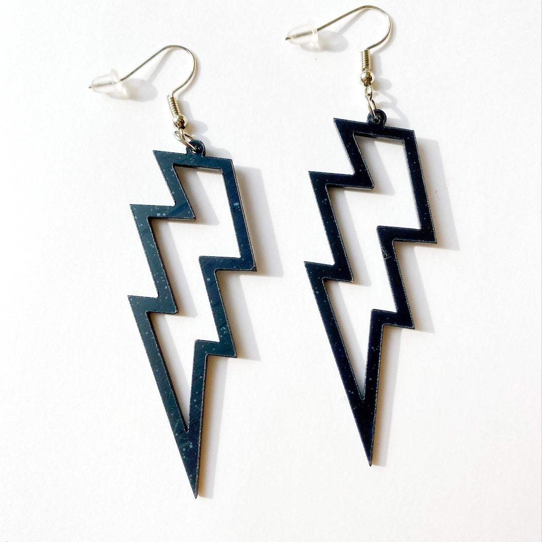 Lightning Bolt Earrings - Black