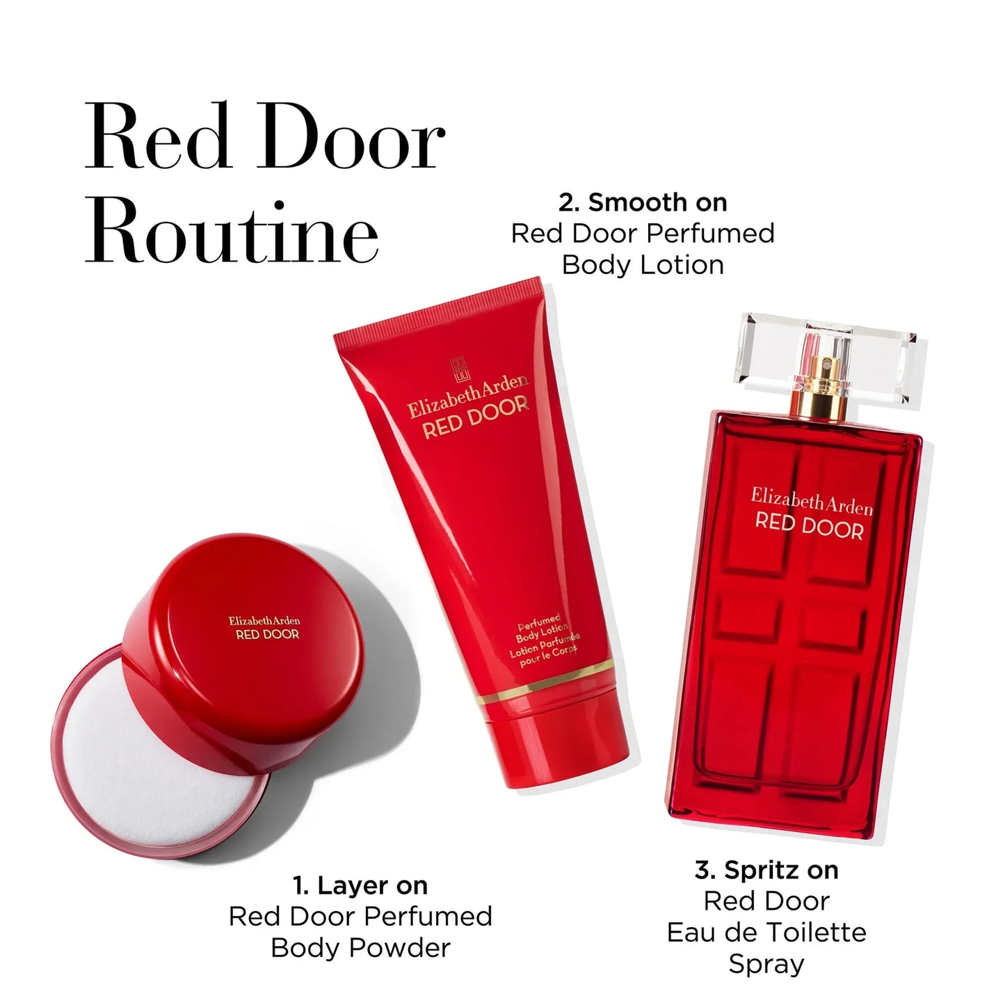 Red Door by Elizabeth Arden for Women - 3 Pc Gift Set 3.3oz EDT Spray, 3.3oz Body Lotion, 3.3oz Bath & Shower Gel