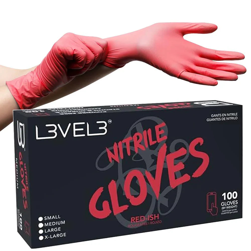 LV3 Nitrile Gloves (100ct) - Red Large Large