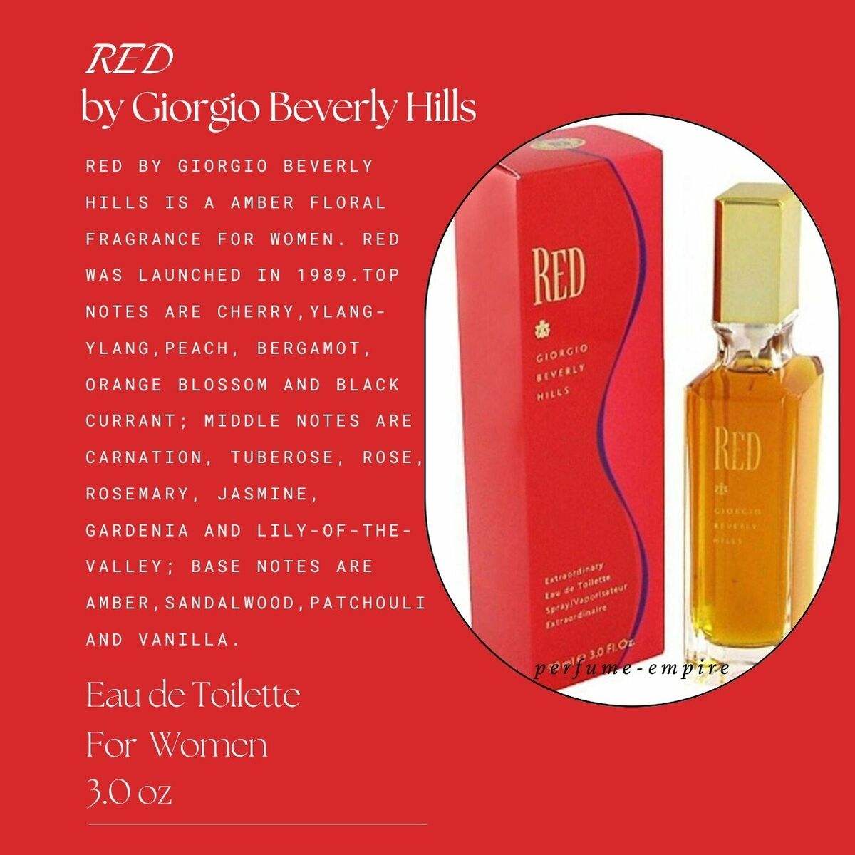 Red by Giorgio Beverly Hills for Women - 3 oz EDT Spray