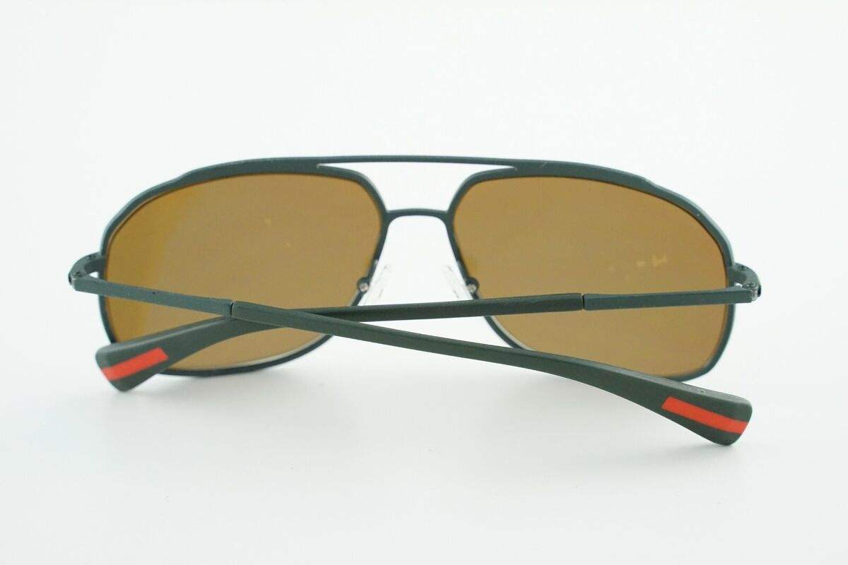 Prada SPS 56R UFI-5N2 - Green Rubber-Dark Brown Gold Polarized by Prada for Men - 60-14-140 mm Sunglasses