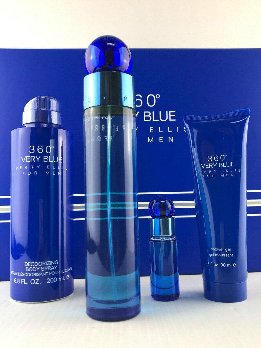 360 Very Blue by Perry Ellis for Men - 4 Pc Gift Set 3.4oz EDT Spray, 7.5ml EDT Spray, 6.8oz Body Spray, 3oz Shower Gel