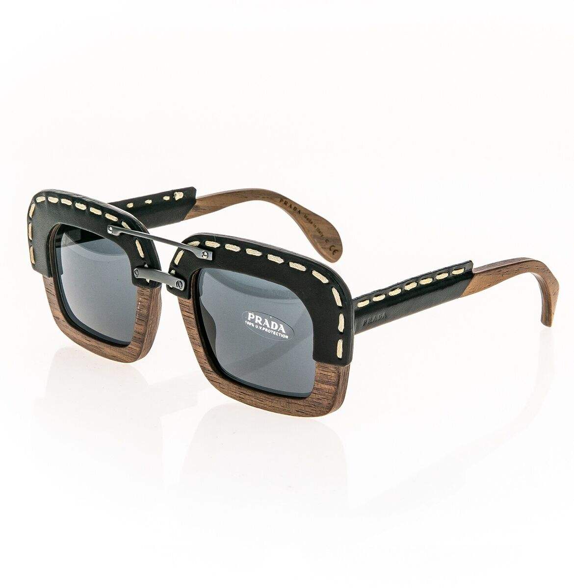 Prada SPR 26R UA6-1A1 - Nut Canaletto Black Leather-Grey Gradient by Prada for Unisex - 51-25-140 mm Sunglasses