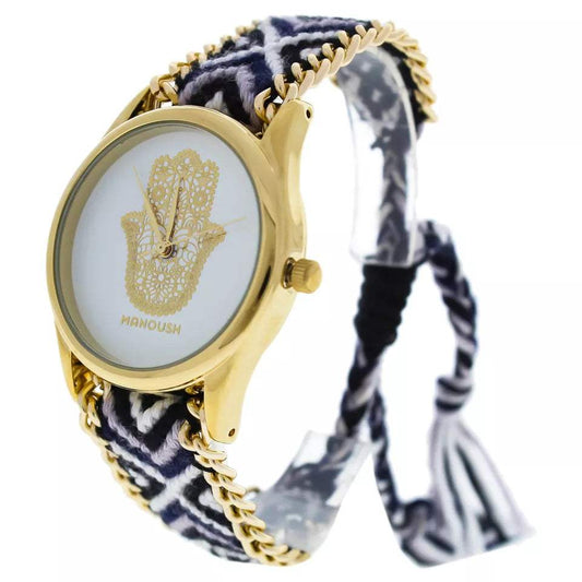 MSHHIWH Hindi Hand - Gold/Black Nylon Strap Watch by Manoush for Women - 1 Pc Watch