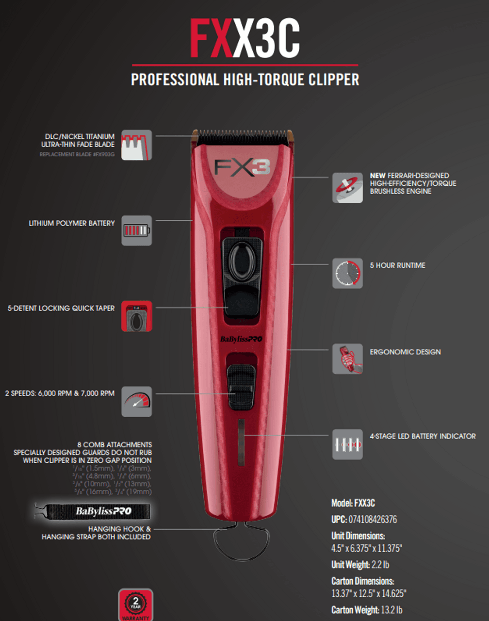 Babylisspro Red FX3 High Torque Cordless Clipper
