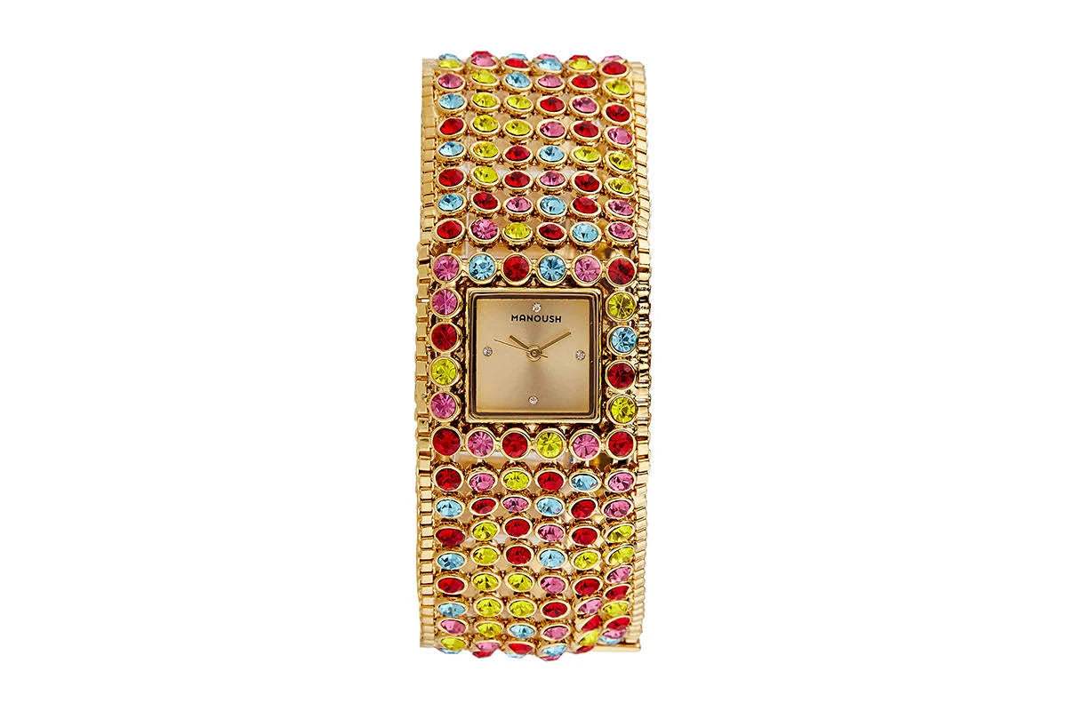 MSHMAR Marilyn - Gold/Multicolor Stainless Steel Bracelet Watch by Manoush for Women - 1 Pc Watch