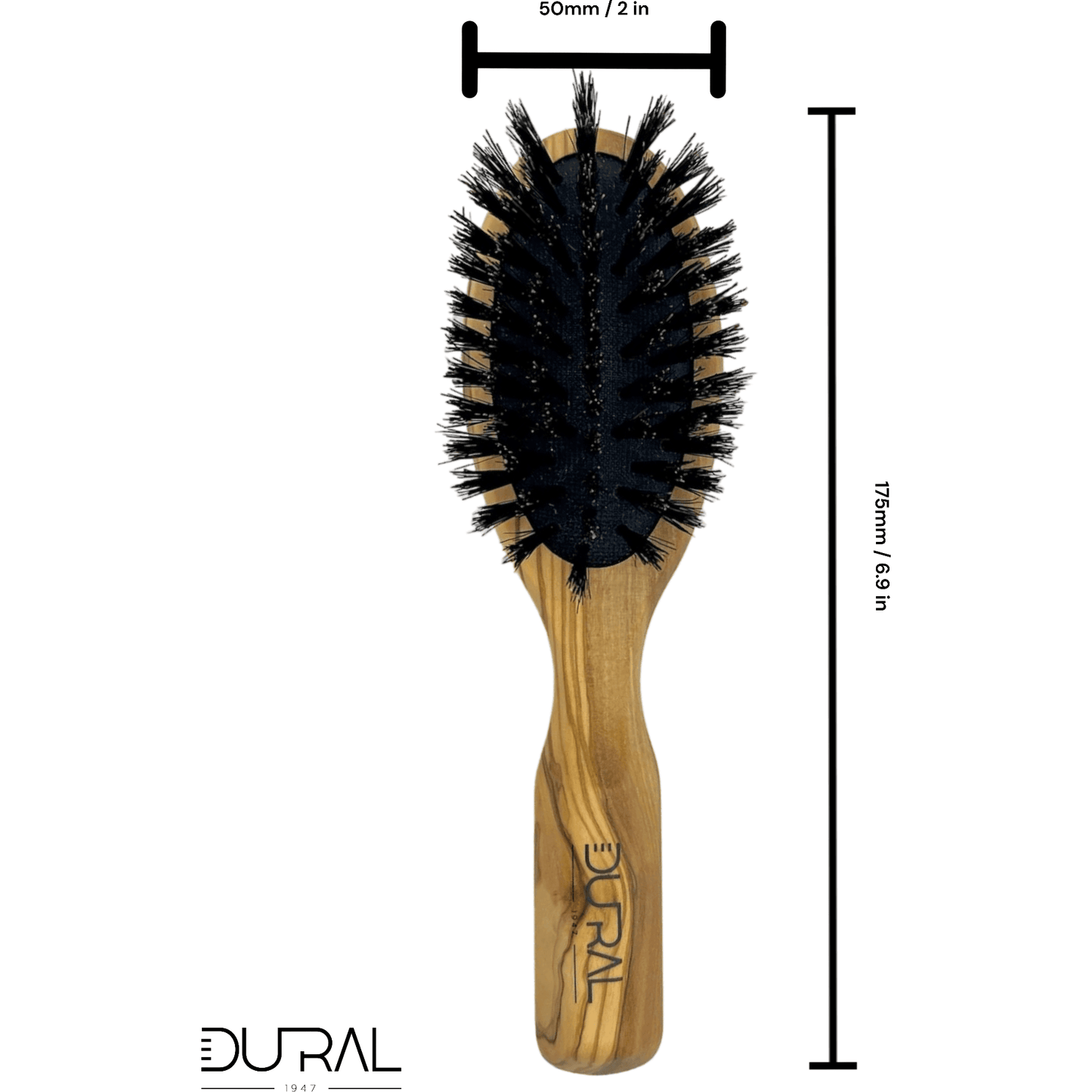 Dural Olive Wood rubber cushion hair brush with boar bristles