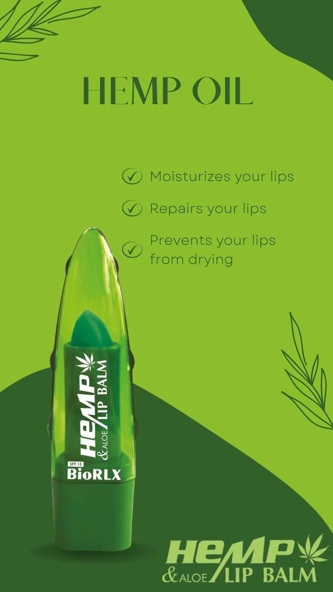 BioRLX Aloe Vera Hemp Oil Color Free Paraben Free Lip Balm